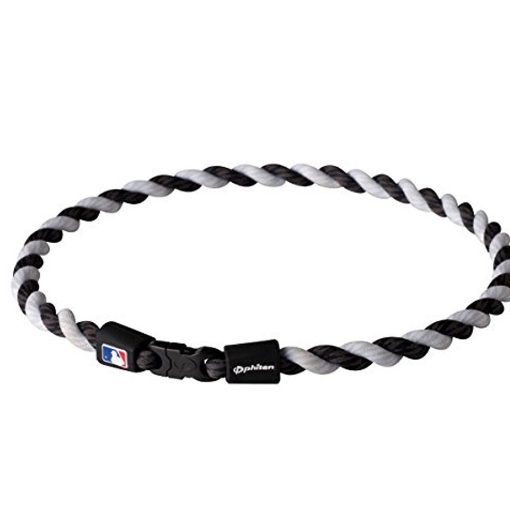 Phiten MLB Authentic Tornado Titanium Black & White Necklace 18" NEW